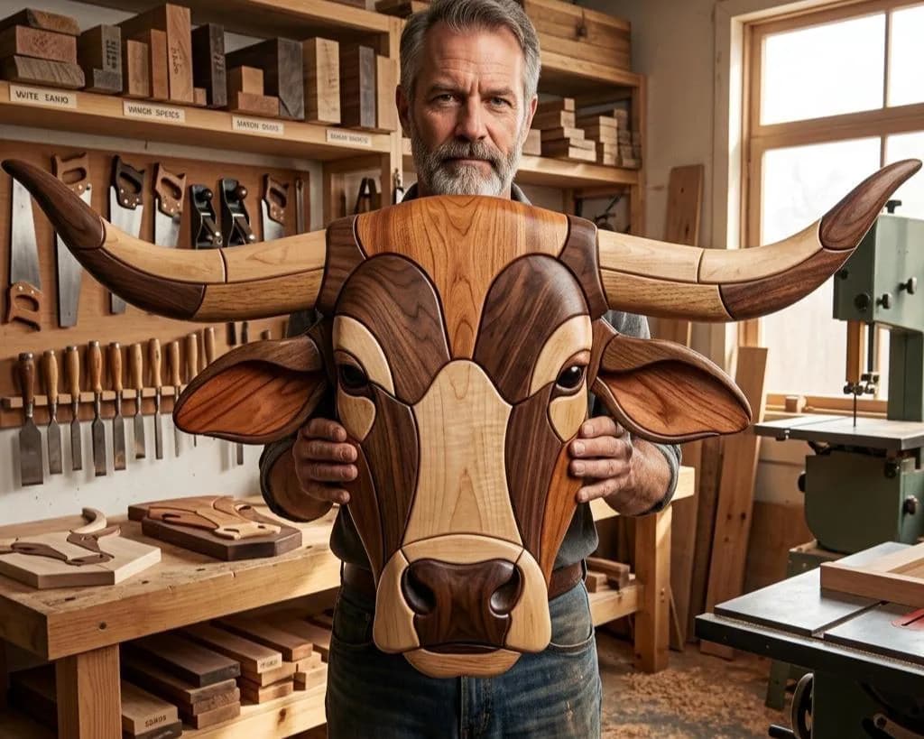 Brahma Bull Head Intarsia Pattern PDF | Scroll Saw Woodworking Template | Western Ranch Wall Art | DIY Wood Craft Plan