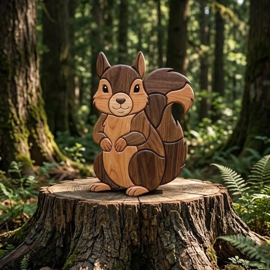 Sitting Squirrel Intarsia Pattern PDF | Front View Scroll Saw Template | Woodworking Plans | Beginner Friendly Animal Design