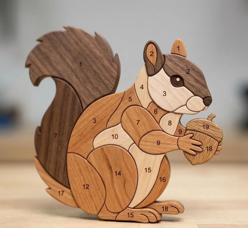 Squirrel Intarsia Pattern PDF, Scroll Saw Woodworking Template, Beginner Friendly Animal Design, DIY Wood Art Plan