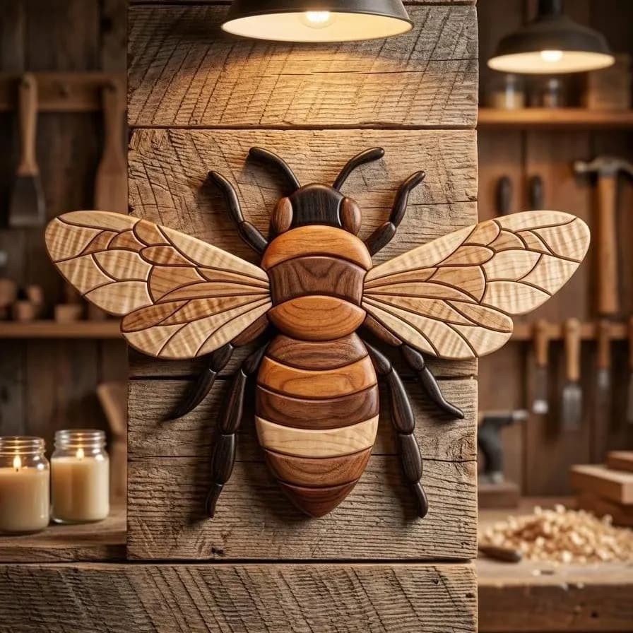 Honey Bee Intarsia Pattern PDF | Scroll Saw Woodworking Template | Bee Wall Art DIY | Printable Wood Craft Plan