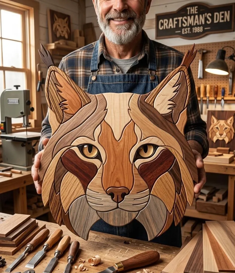 Lynx Head Intarsia Pattern PDF, Wildlife Woodworking Template, Scroll Saw Lynx Wall Art, Easy Beginner Wood Pattern