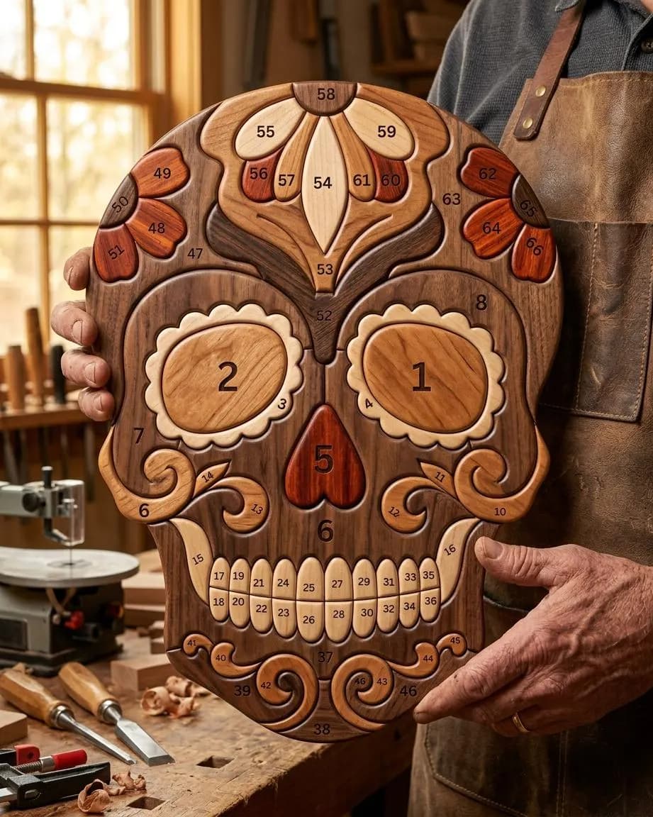Sugar Skull Intarsia Pattern PDF, Day of the Dead Woodworking Pattern, Mexican Skull