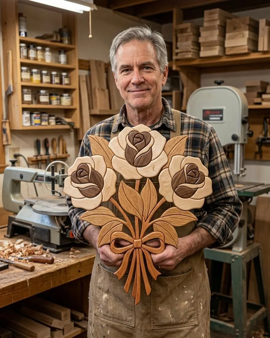 Rose Bouquet Intarsia Pattern PDF | Scroll Saw Flower Template | Wooden Rose Wall Art Plan | DIY Woodworking Project