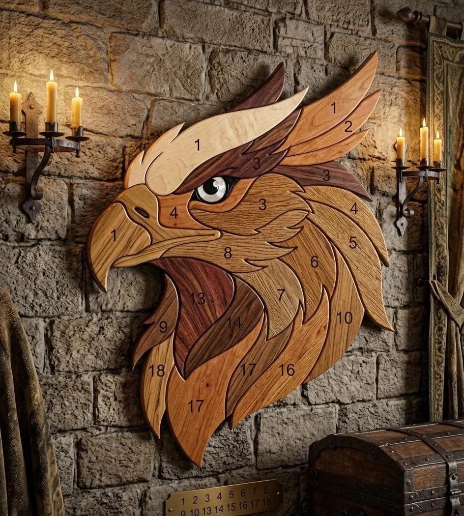 Griffin Head Intarsia Pattern PDF | Medieval Heraldic Scroll Saw Plan | Fantasy Woodworking Pattern | Easy Beginner Project