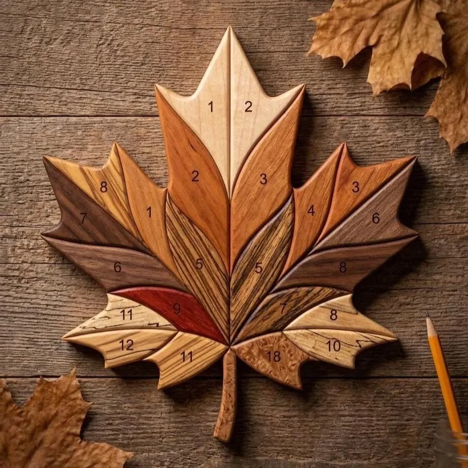 Maple Leaf Intarsia Pattern PDF | Scroll Saw Woodworking Template | DIY Wood Inlay Art | Beginner Friendly Digital Download