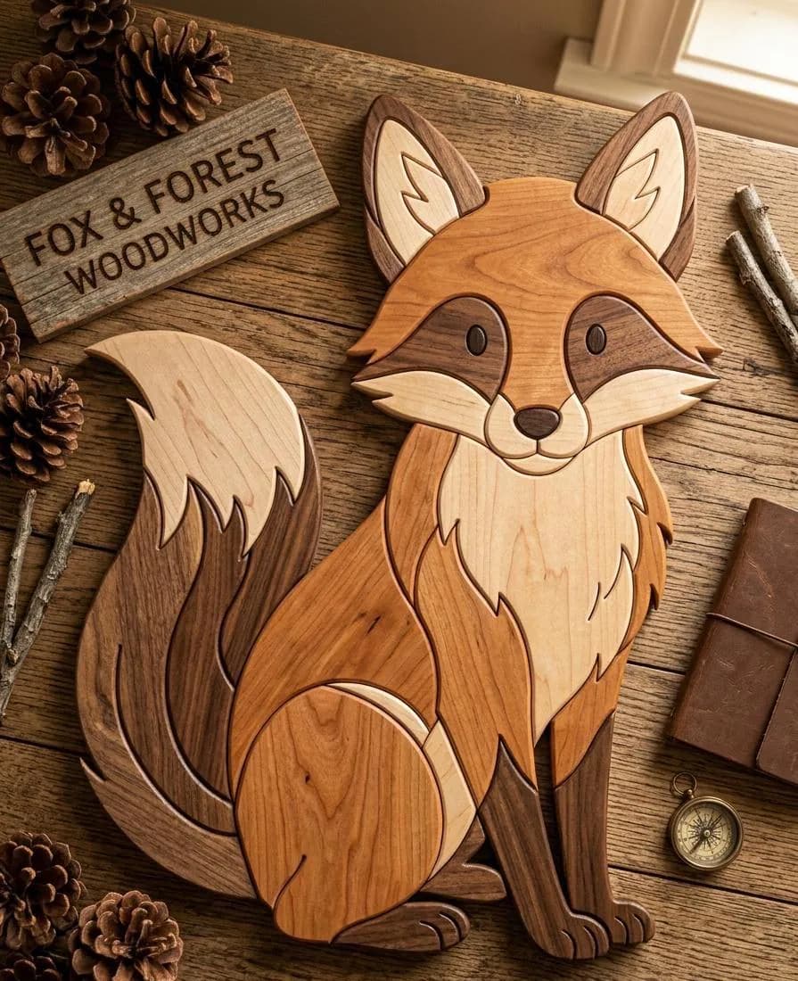Sitting Fox Intarsia Pattern PDF, Scroll Saw Woodworking Template, Easy Fox Wood Art, Rustic Woodland Decor Plan