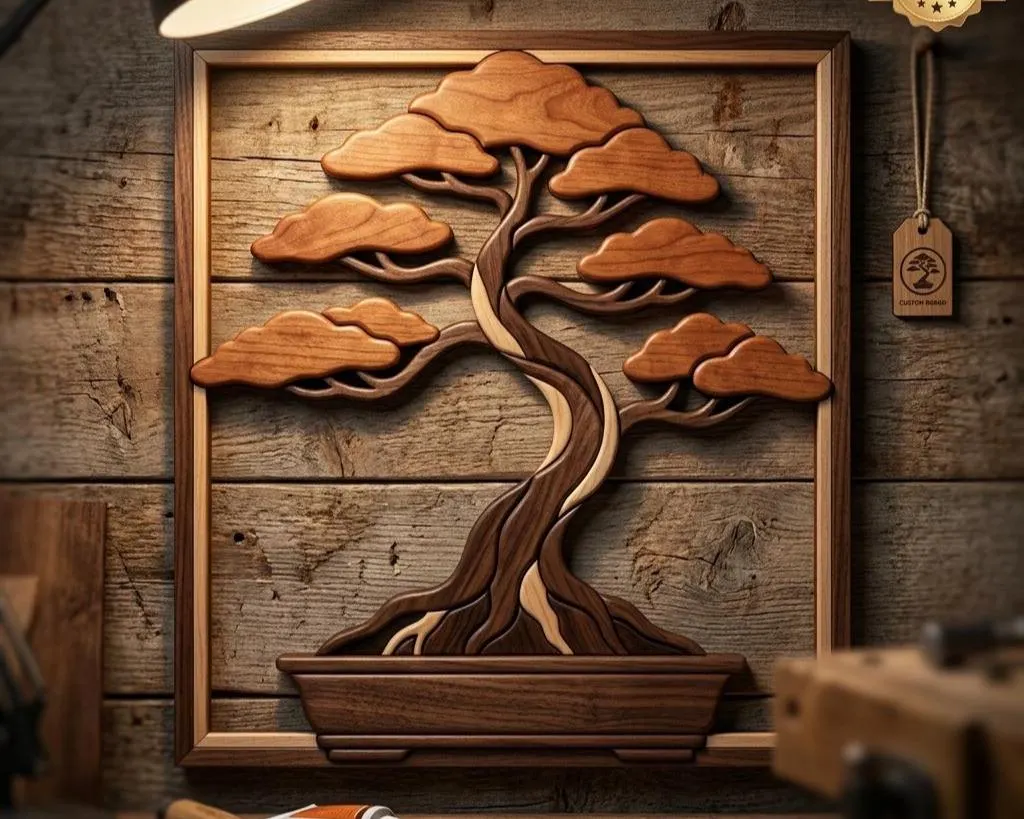 Japanese Bonsai Tree Intarsia Pattern PDF | Scroll Saw Woodworking Plan | DIY Wooden Wall Art Template | Digital Download