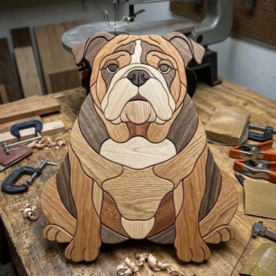 English Bulldog Intarsia Woodworking Pattern PDF | Beginner Bulldog Wood Art Template | DIY Wooden Dog Wall Decor Digital Download