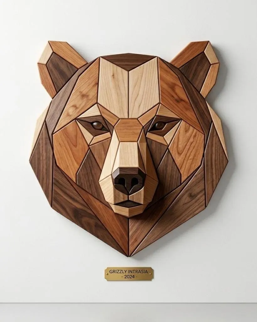 Bear Head Intarsia Pattern PDF | DIY Woodworking Wall Art | Wildlife Wood Inlay Template | Rustic Cabin Decor Plan