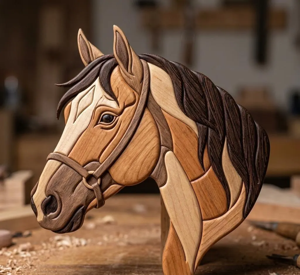 Western Horse Intarsia Pattern PDF, Horse Head Scroll Saw Pattern, Beginner Woodworking Plan, Rustic Wood Art Download