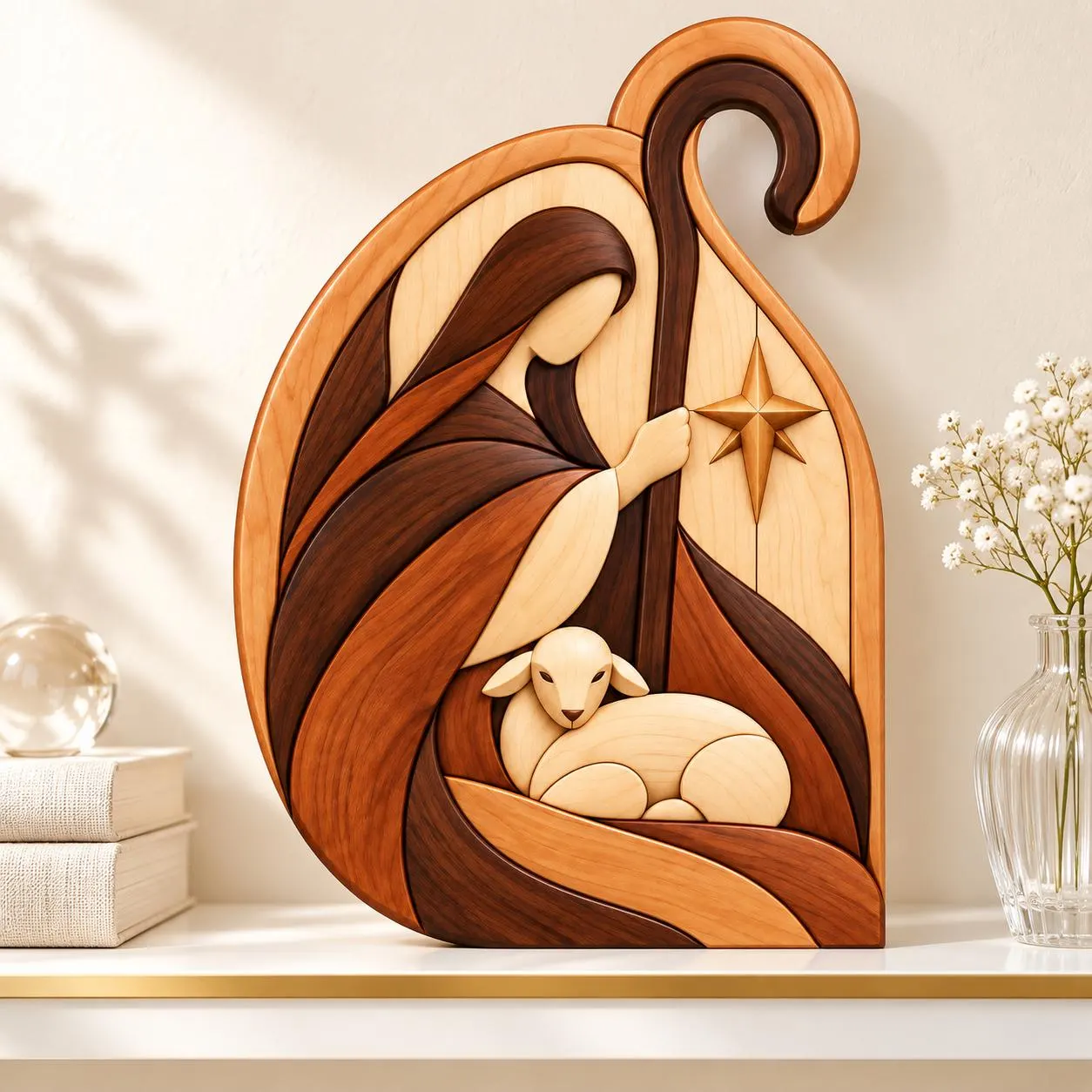 Shepherd and Lamb Intarsia Pattern, The Guiding Star Scroll Saw Woodworking Plan, Digital Download