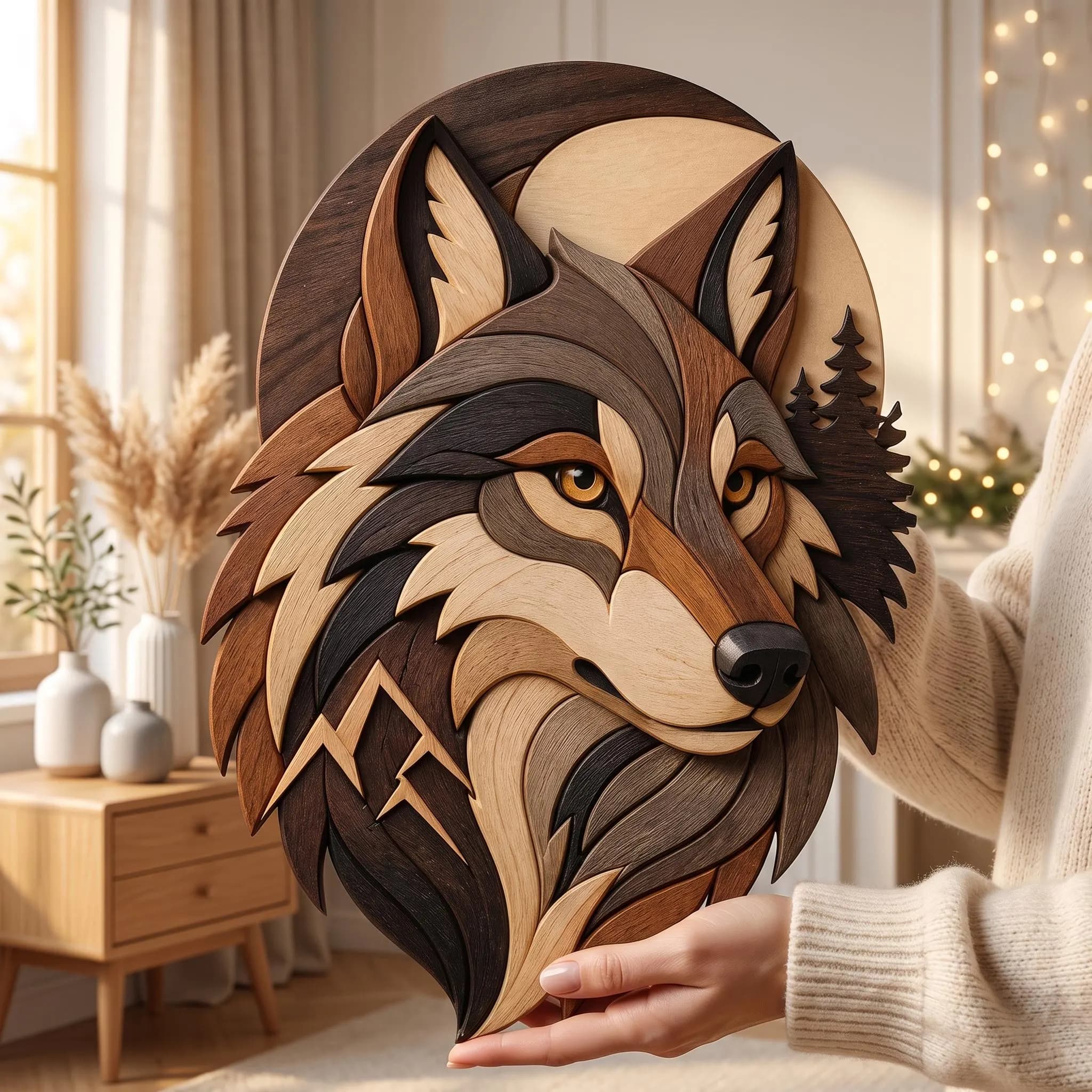 Wolf Intarsia Pattern | Rustic Wildlife Wood Wall Decor (PDF Download)