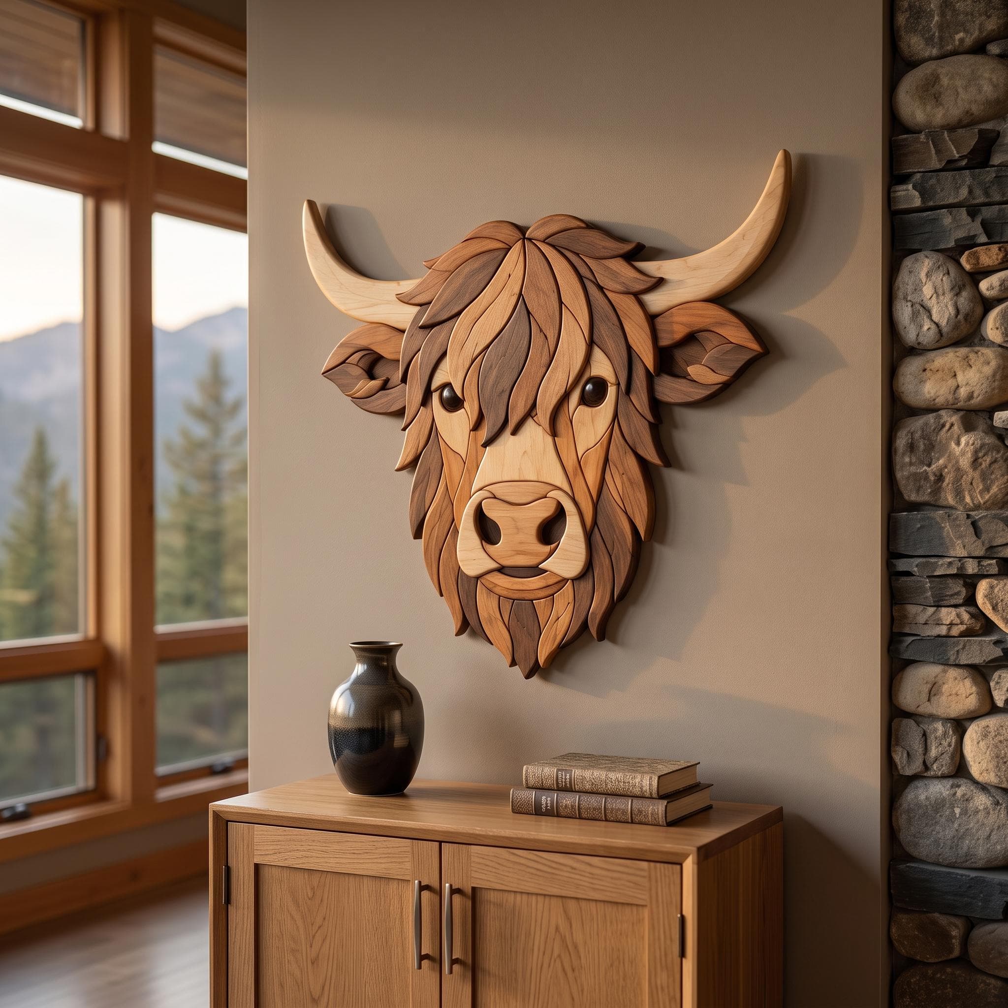 Highland Cow Head Intarsia Pattern PDF Scroll Saw Woodworking Project | Rustic Farmhouse Wall Art |Biggner friendly wood craft plan