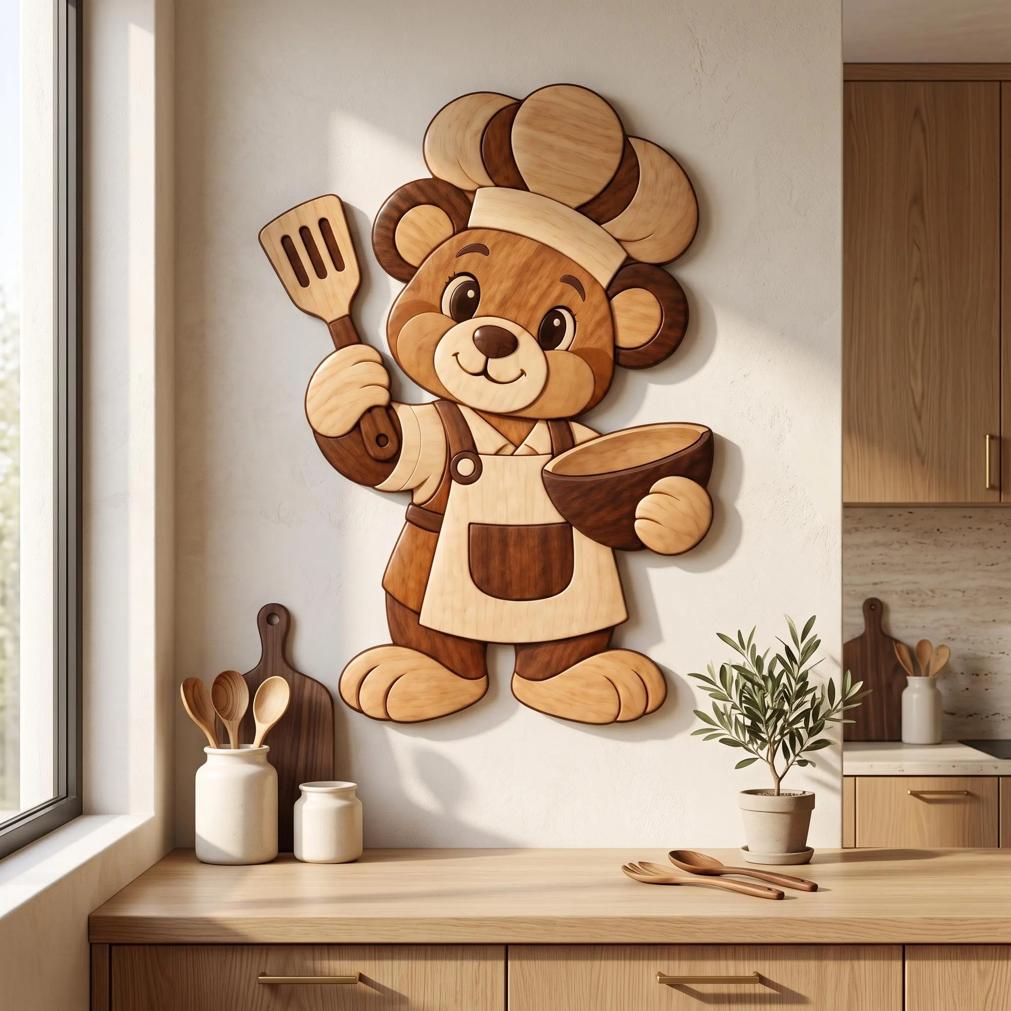 Chef Bear Scroll Saw Pattern, Teddy Bear Intarsia Woodworking Template, Kitchen Wood Art, PDF SVG EPS Digital Download