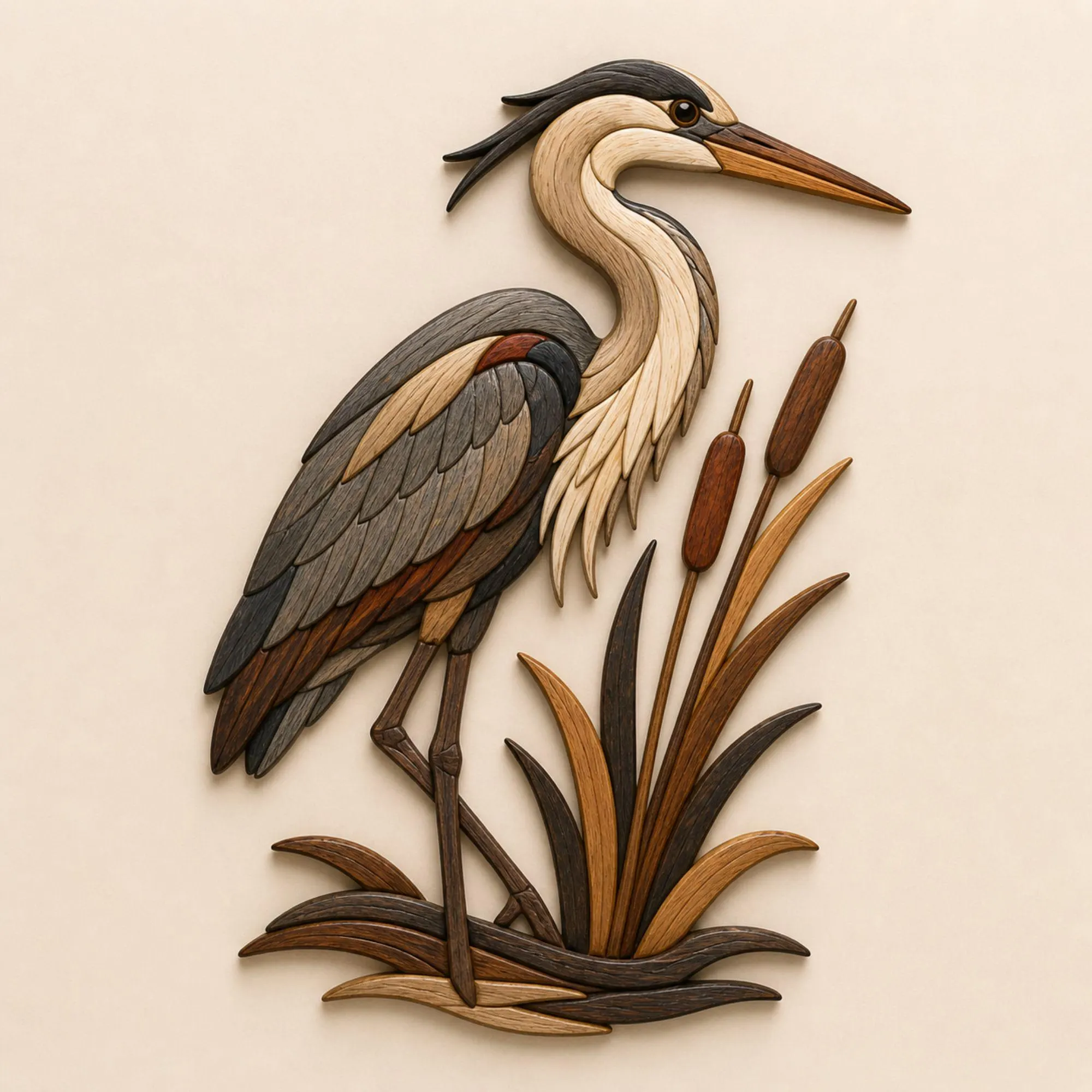 Heron Intarsia Pattern | Wooden Bird Wall Art Template | Wood Inlay Design | Digital download