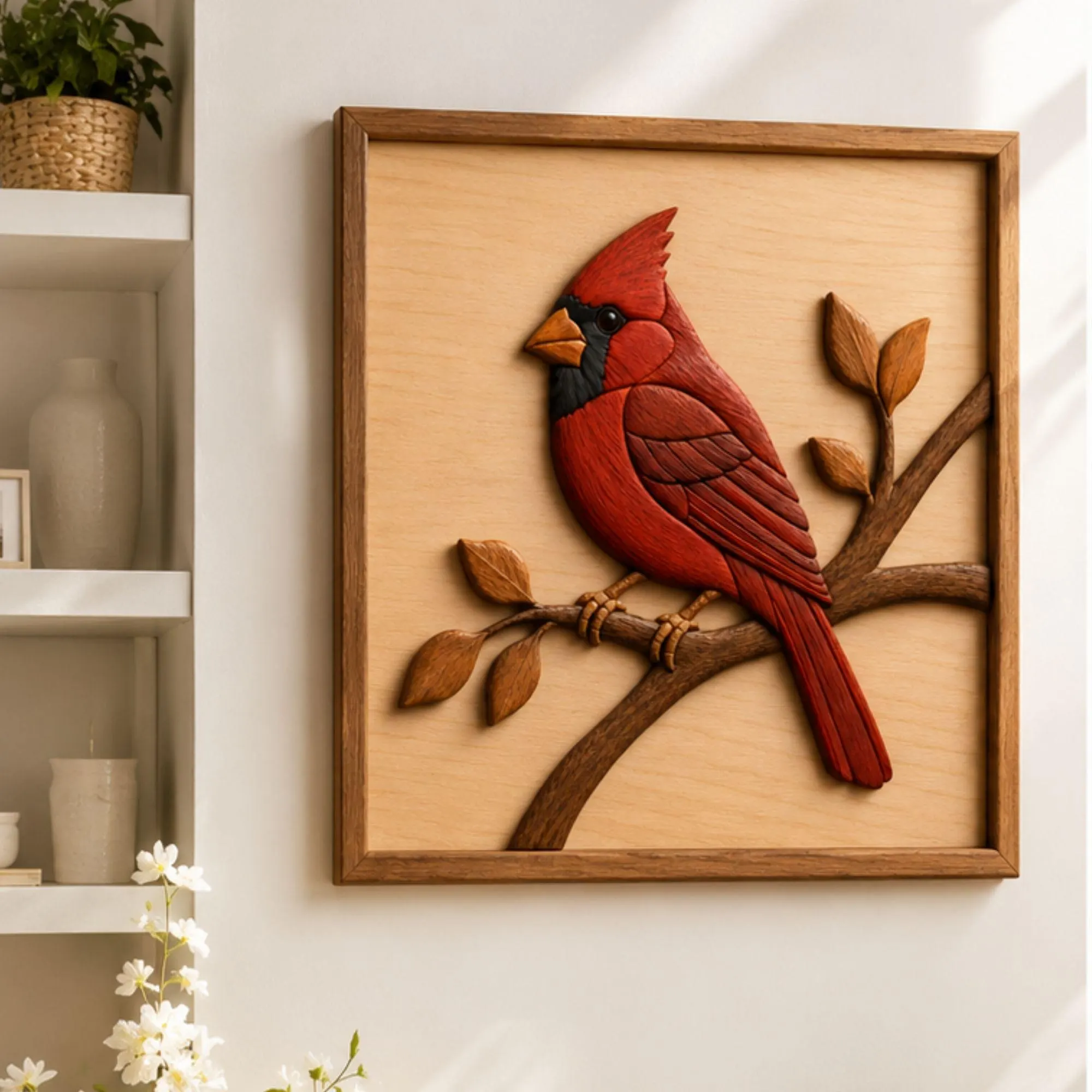 Cardinal Intarsia Pattern | Scroll Saw Template | Wood inlay design | 3D Wood Craft | Digital Download