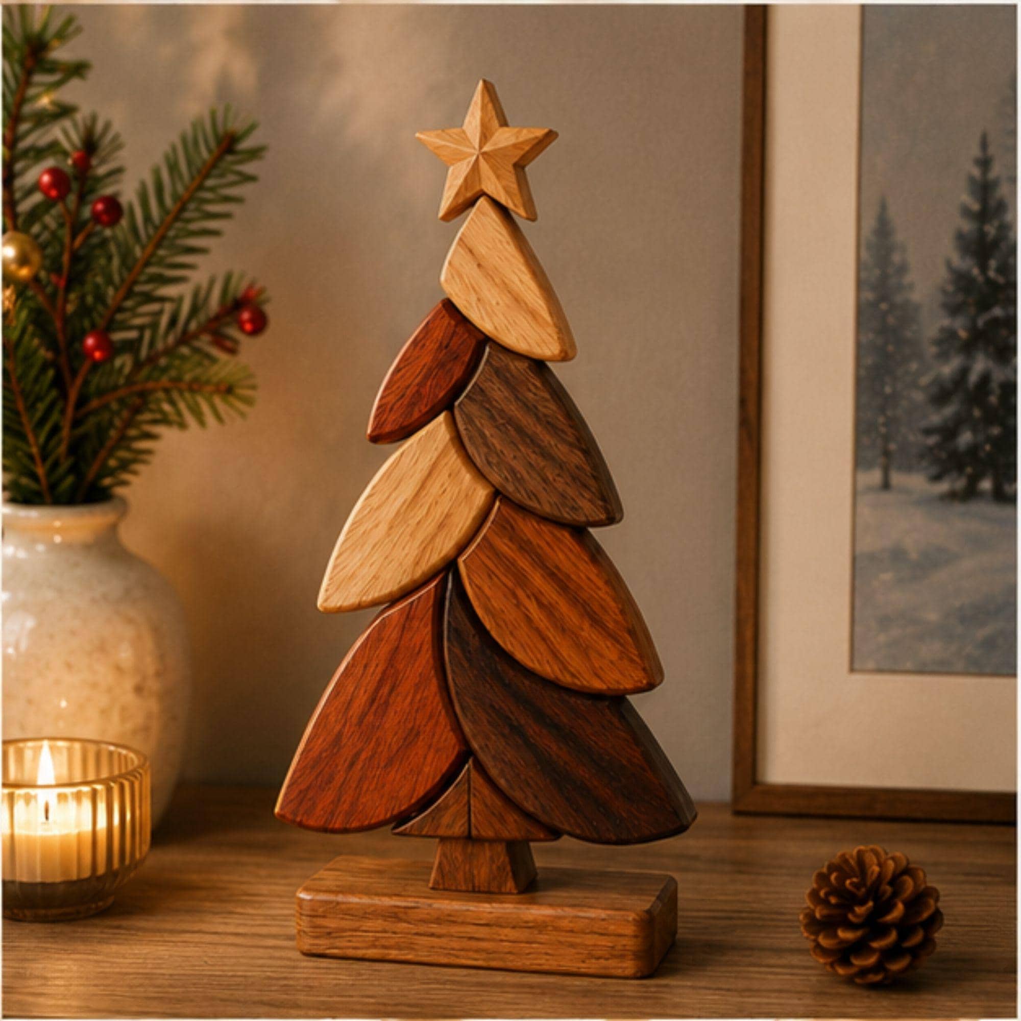 Layered Wood Christmas Tree Intarsia Pattern | Scroll Saw Project | safari wood decor (Digital Download)