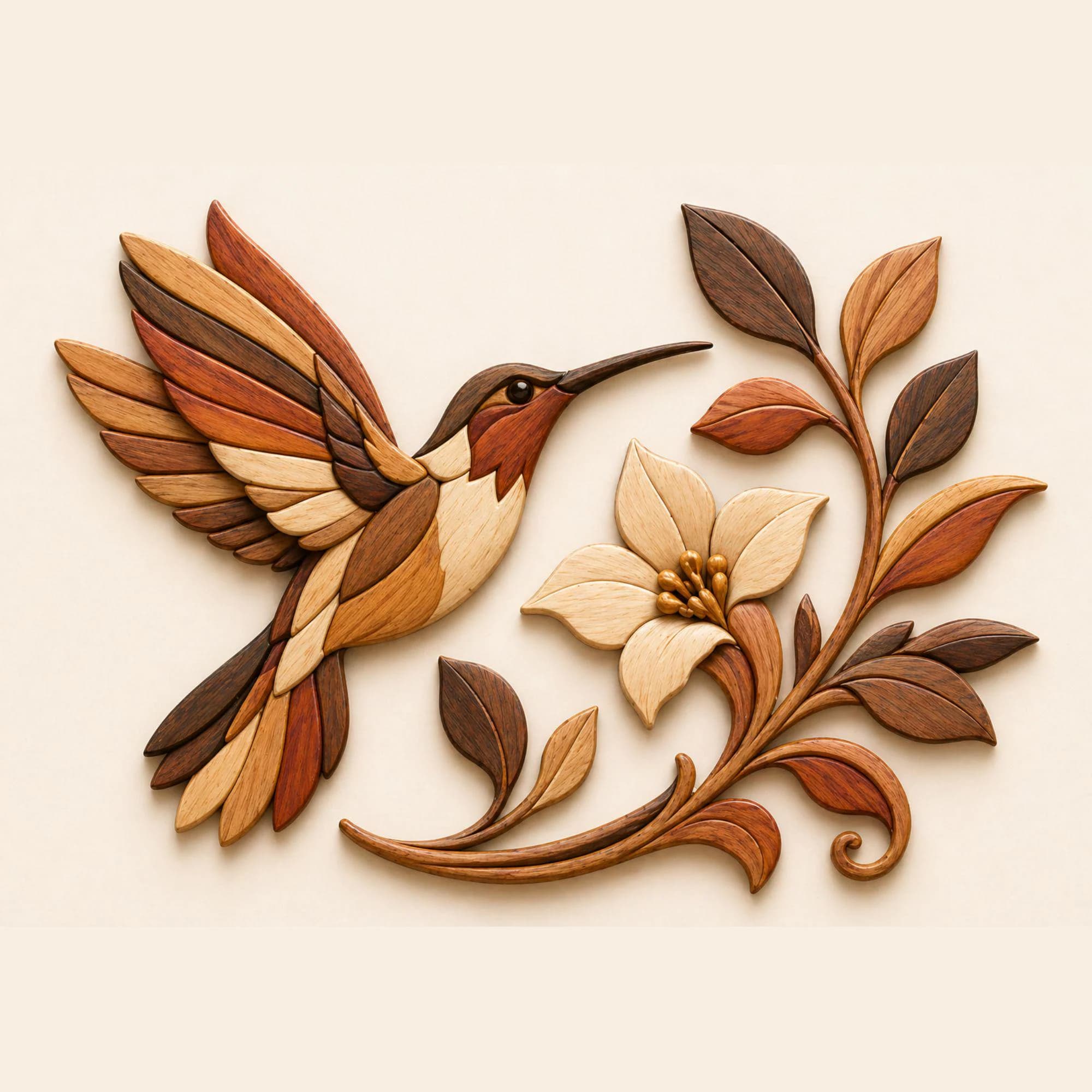Hummingbird Intarsia Pattern | Wood Inlay Design | Scroll Saw Pattern PDF | Woodworking Plan | Beginner Friendly