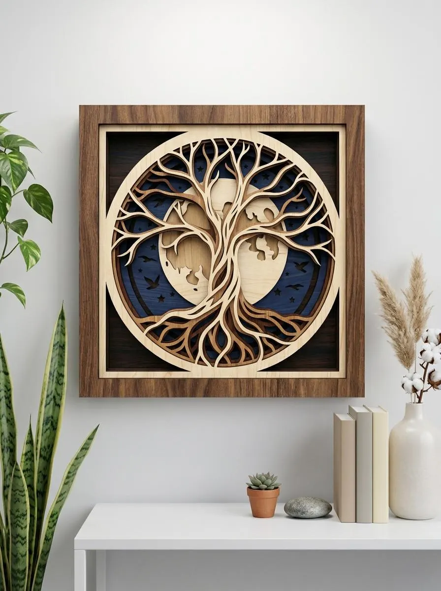 NB455 Tree of Life SVG | 8 Layers | Moon Phase Tree Wall Art | Laser Cut Multilayer File | CNC Wood Decor | Digital Download