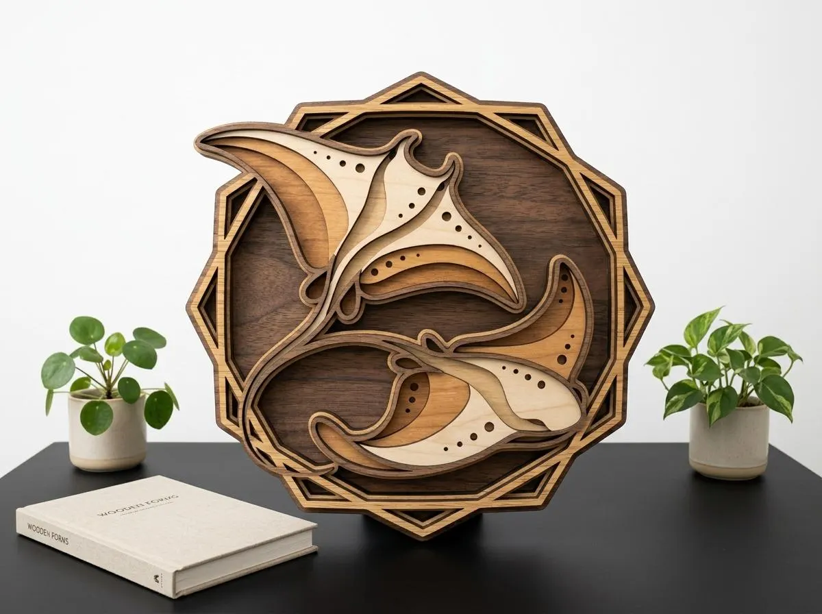 NB128 Manta Rays Layered SVG | 6 Layers | Ocean Marine Wall Art | Laser Cut Multilayer File | CNC Wood Decor | Digital Download