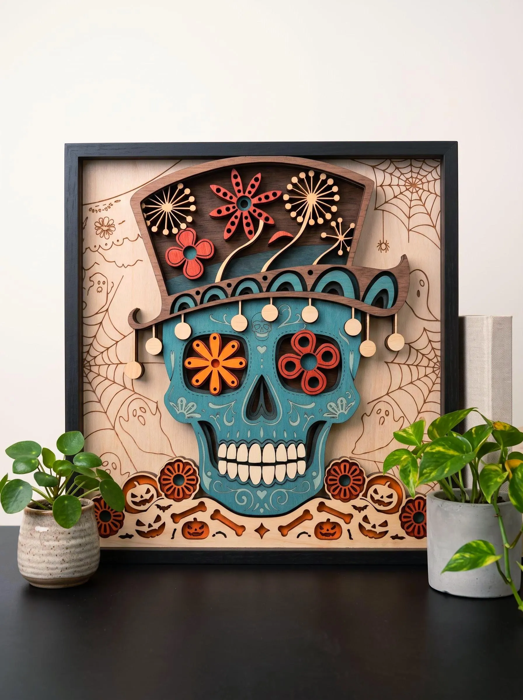 NB635 Calavera Charm Layered SVG | 11 Layers | Sugar Skull Halloween Decor | Laser Cut Multilayer File | CNC Wood Decor | Digital Download