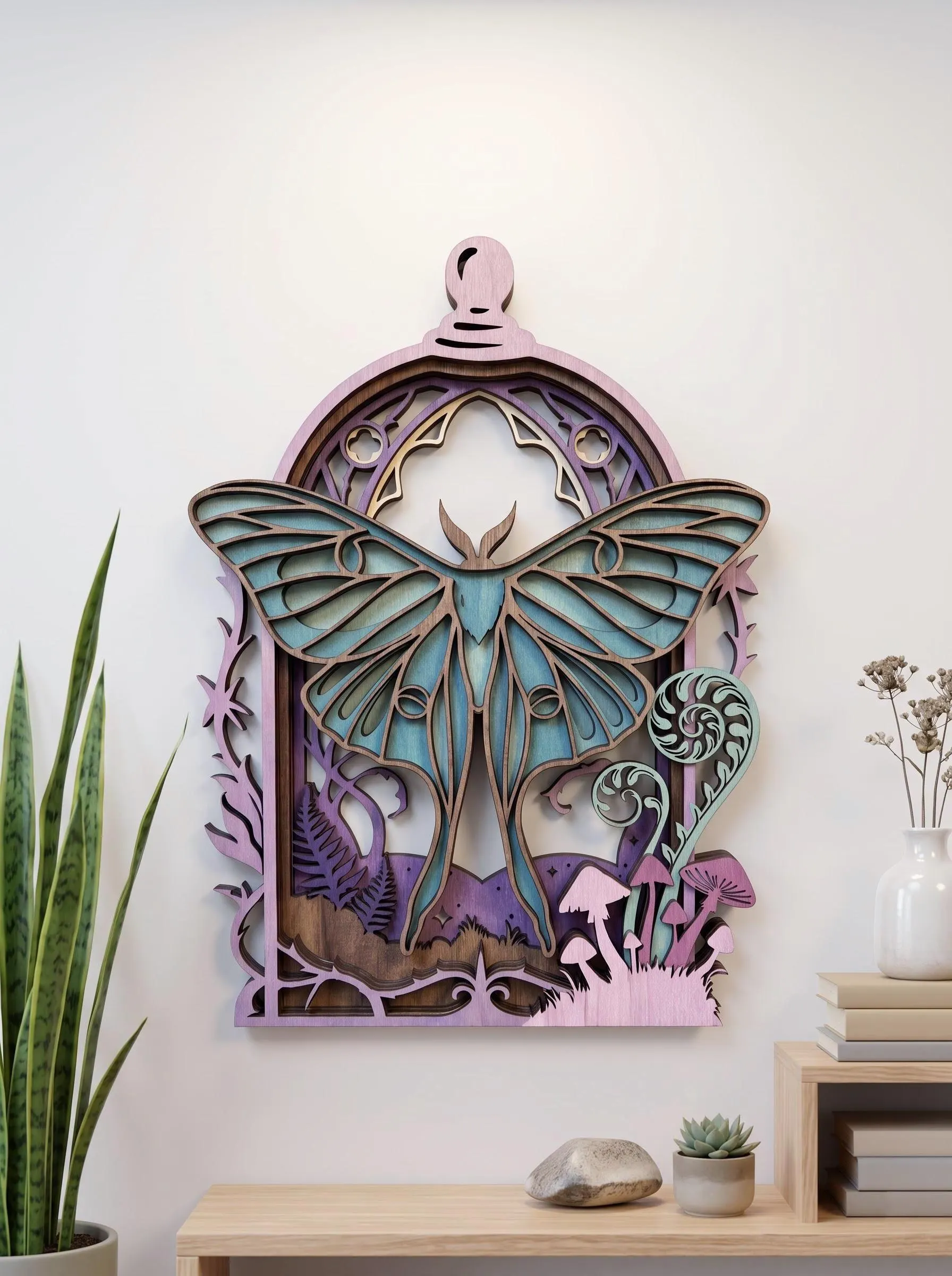 NB592 Mystic Luna Moth Layered SVG | 8 Layers | Fantasy Forest Wall Art | Laser Cut Multilayer File | CNC Wood Decor | Digital Download