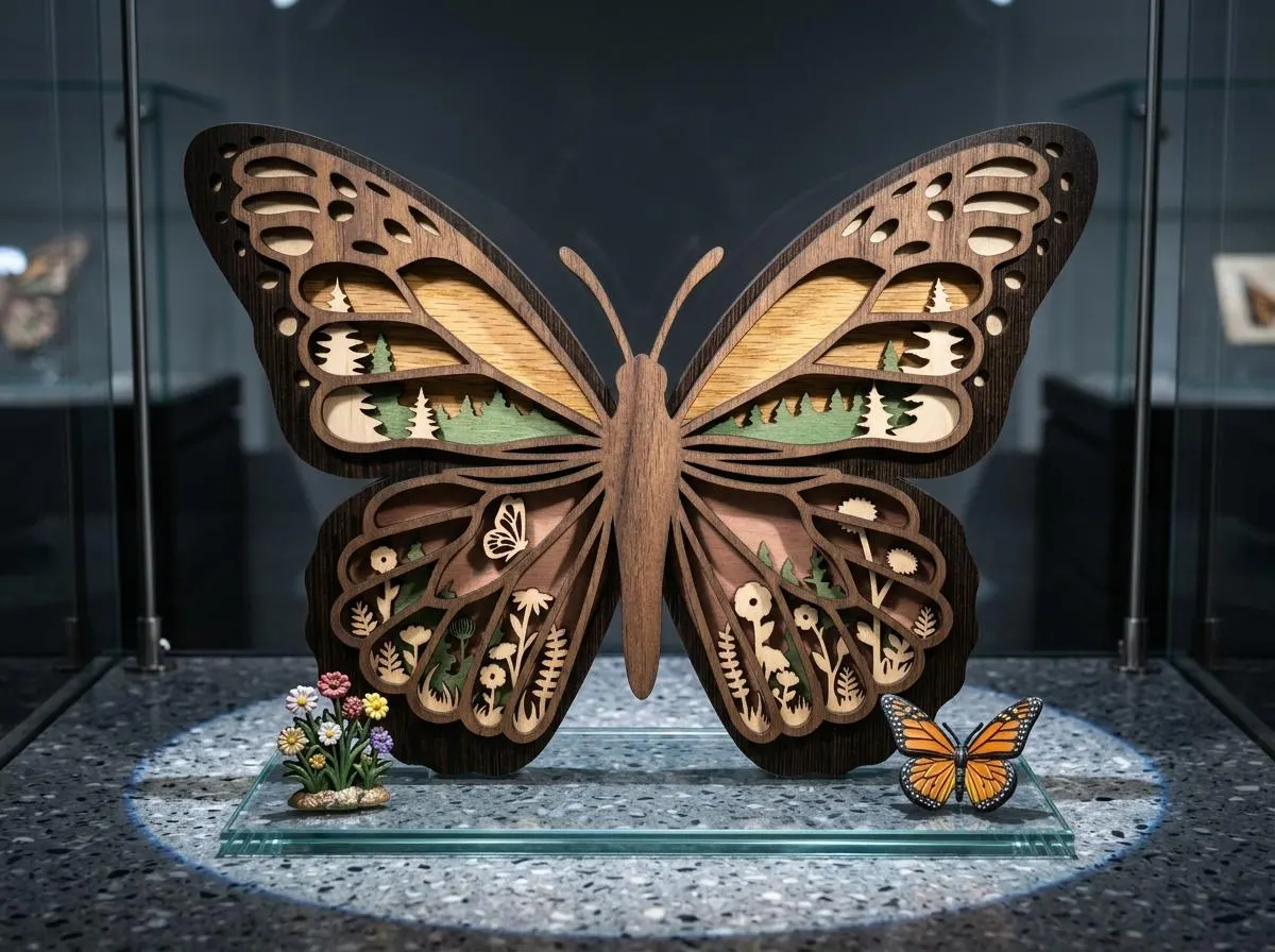 NB89 Butterfly Layered Wood Art | Forest Floral Nature Scene | CNC Laser Cut File | 6 Layer SVG DXF| Digital Download