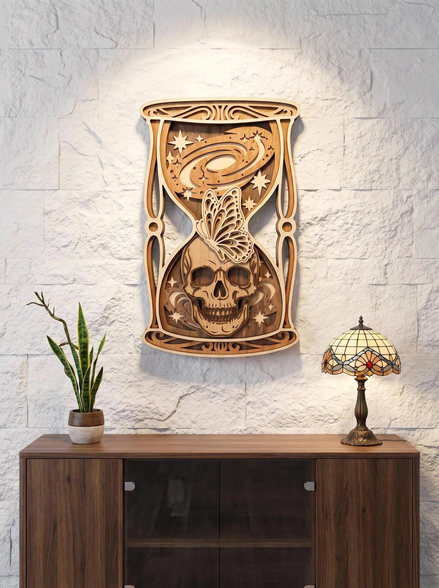 NB583 Cosmic Skull Layered SVG | 6 Layers | Gothic Wall Art | Laser Cut Multilayer File | CNC Wood Decor | Digital Download