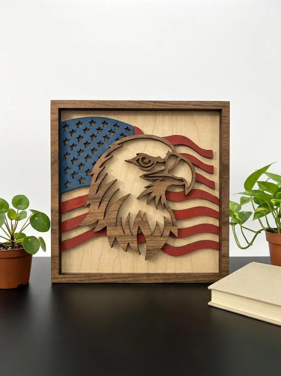 NB405 Bald Eagle Layered SVG | 4 Layers | Patriotic Wall Art | Laser Cut Multilayer File | CNC Wood Decor | Digital Download