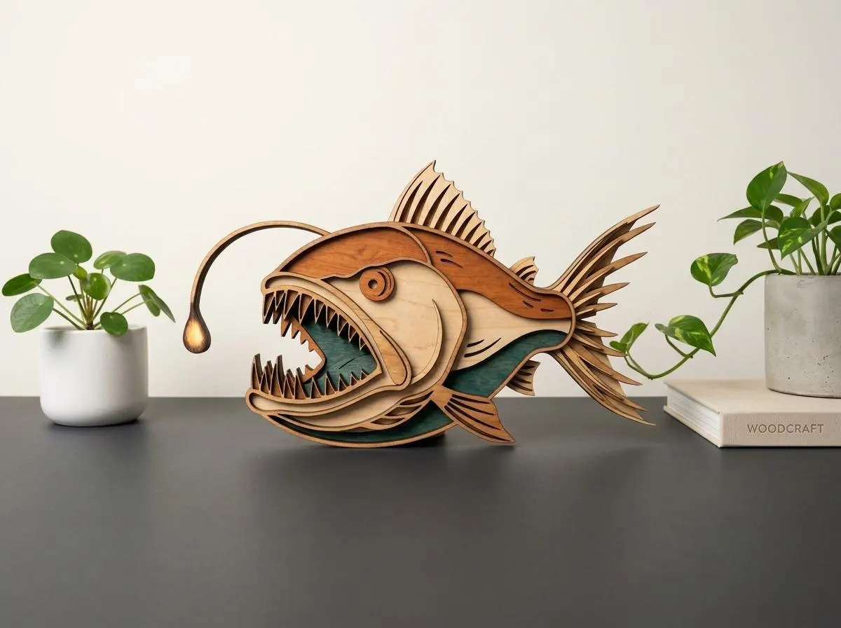 NB106 Layered Anglerfish SVG | Deep Sea Fish Laser Cut File | 7 Layers Multilayer Wood Art CNC SVG | Digital Download
